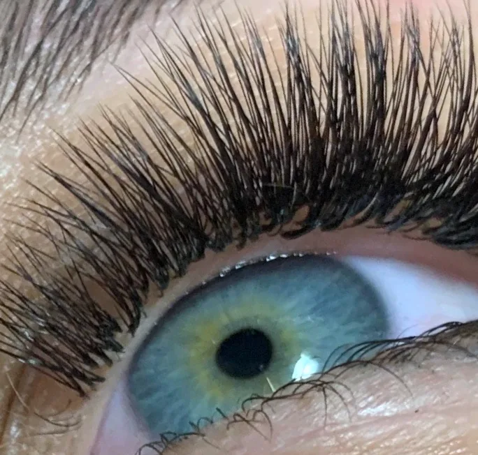 Close-up of a full set of lash extensions